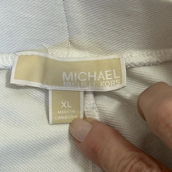 Michael Kors White Pull-On Stretch Pants/Leggings -Women's XL- Gold Buttons - Picture 6 of 10